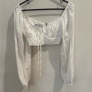 Adika White Long Sleeve Ruched Crop Blouse